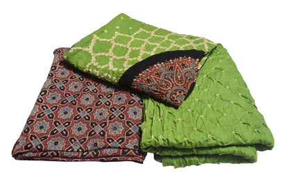 Ajrakh Satin Cotton Part Natural Dye Hand Block Print Dress Material with Bandhej Bottom and Dupatta - 2.5 Mt Top    -  SKU : MS24A01N