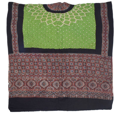 Ajrakh Satin Cotton Part Natural Dye Hand Block Print Dress Material with Bandhej Bottom and Dupatta - 2.5 Mt Top    -  SKU : MS24A01N