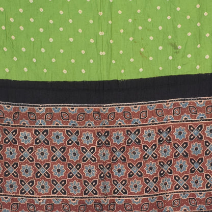 Ajrakh Satin Cotton Part Natural Dye Hand Block Print Dress Material with Bandhej Bottom and Dupatta - 2.5 Mt Top    -  SKU : MS24A01N