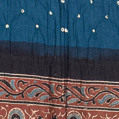 Ajrakh Satin Cotton Part Natural Dye Hand Block Print Dress Material with Bandhej Bottom and Dupatta - 2.5 Mt Top    -  SKU : MS24A01U