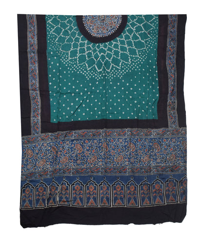 Ajrakh Satin Cotton Part Natural Dye Hand Block Print Dress Material with Bandhej Bottom and Dupatta - 2.5 Mt Top    -  SKU : MS17401P