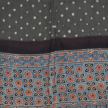 Ajrakh Satin Cotton Part Natural Dye Hand Block Print Dress Material with Bandhej Bottom and Dupatta - 2.5 Mt Top    -  SKU : MS17401E