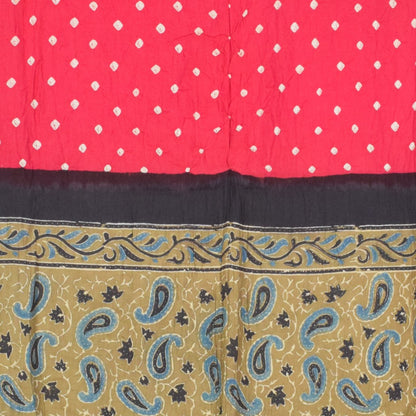 Ajrakh Satin Cotton Part Natural Dye Hand Block Print Dress Material with Bandhej Bottom and Dupatta - 2.5 Mt Top    -  SKU : MS24A01T