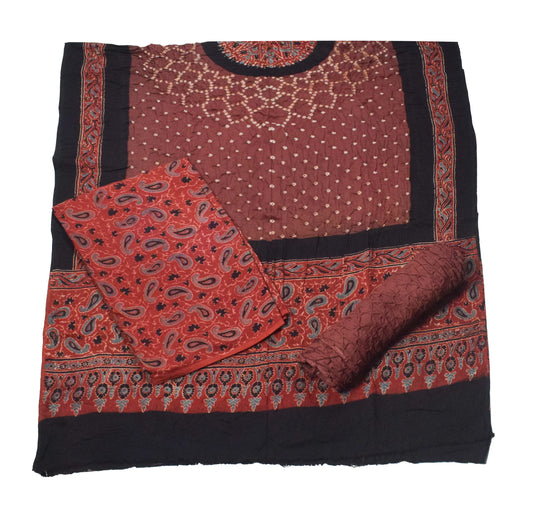 Ajrakh Satin Cotton Part Natural Dye Hand Block Print Dress Material with Bandhej Bottom and Dupatta - 2.5 Mt Top    -  SKU : MS24A01G