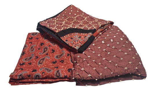 Ajrakh Satin Cotton Part Natural Dye Hand Block Print Dress Material with Bandhej Bottom and Dupatta - 2.5 Mt Top    -  SKU : MS24A01G