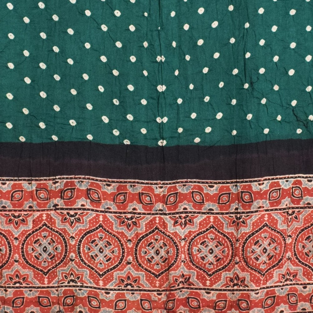 Ajrakh Satin Cotton Part Natural Dye Hand Block Print Dress Material with Bandhej Bottom and Dupatta - 2.5 Mt Top    -  SKU : MS24A01B