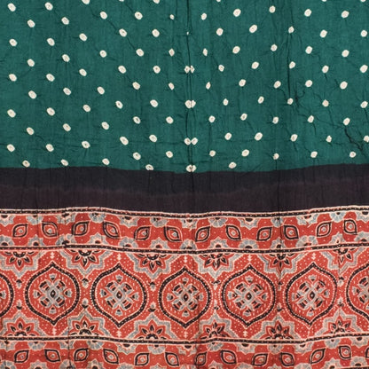 Ajrakh Satin Cotton Part Natural Dye Hand Block Print Dress Material with Bandhej Bottom and Dupatta - 2.5 Mt Top    -  SKU : MS24A01B