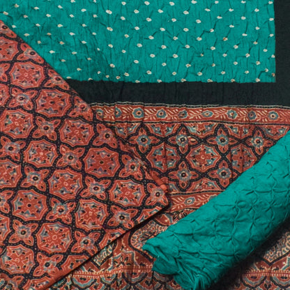 Ajrakh Satin Cotton Part Natural Dye Hand Block Print Dress Material with Bandhej Bottom and Dupatta - 2.5 Mt Top    -  SKU : MS24A01H