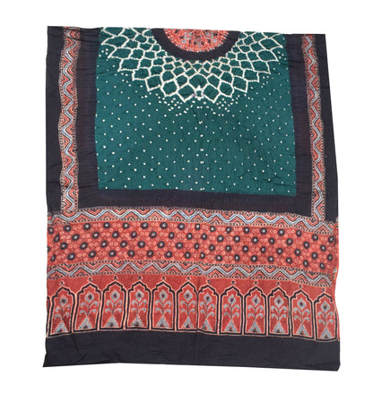 Ajrakh Satin Cotton Part Natural Dye Hand Block Print Dress Material with Bandhej Bottom and Dupatta - 2.5 Mt Top    -  SKU : MS24A01P