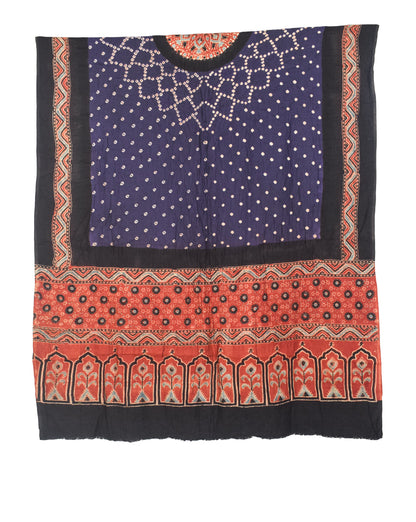 Ajrakh Satin Cotton Part Natural Dye Hand Block Print Dress Material with Bandhej Bottom and Dupatta - 2.5 Mt Top    -  SKU : MS24A01J