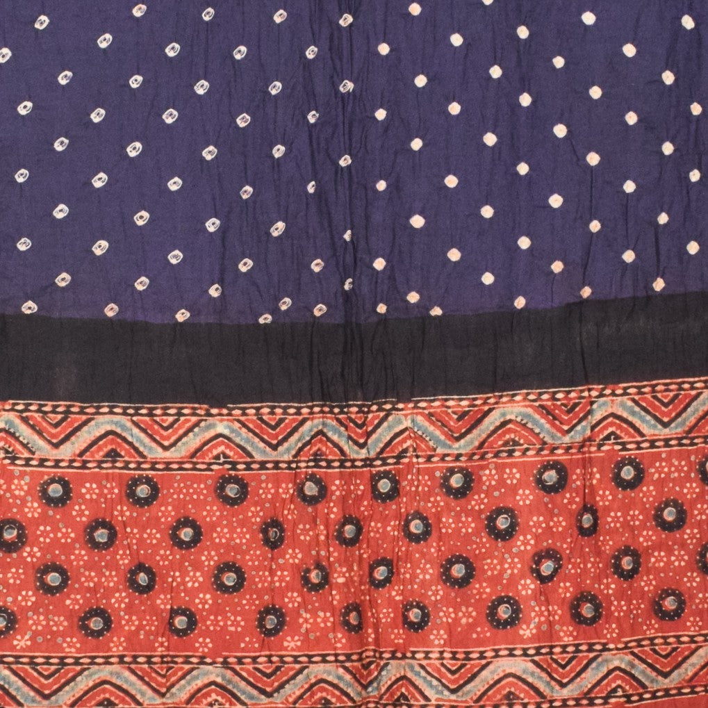 Ajrakh Satin Cotton Part Natural Dye Hand Block Print Dress Material with Bandhej Bottom and Dupatta - 2.5 Mt Top    -  SKU : MS24A01J