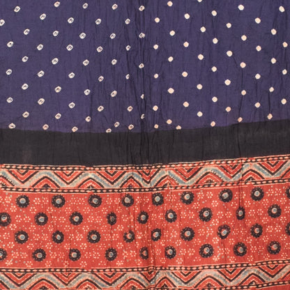 Ajrakh Satin Cotton Part Natural Dye Hand Block Print Dress Material with Bandhej Bottom and Dupatta - 2.5 Mt Top    -  SKU : MS24A01J