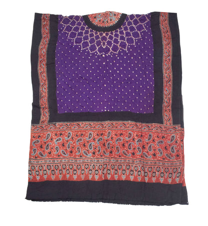 Ajrakh Satin Cotton Part Natural Dye Hand Block Print Dress Material with Bandhej Bottom and Dupatta - 2.5 Mt Top    -  SKU : MS24A01S