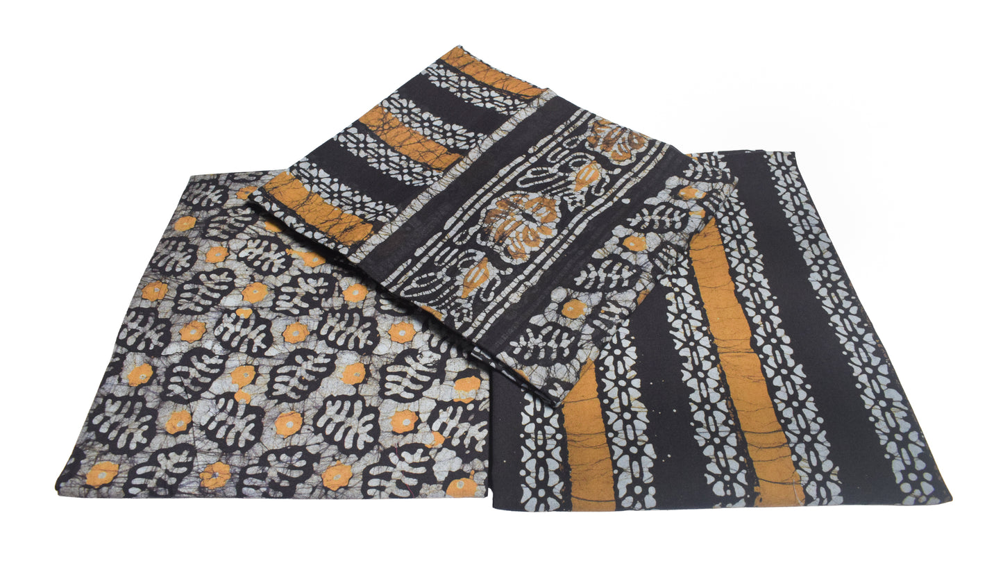 Wax Batik Cotton Three Colour Full Printed Hand Block Print Dress Material with 44 Inch wide Dupatta - 2.5 Mt Top    -  SKU : RA0540AB
