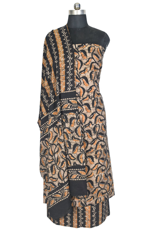 Wax Batik Cotton Three Colour Full Printed Hand Block Print Dress Material with 44 Inch wide Dupatta - 2.5 Mt Top    -  SKU : RA0540BE