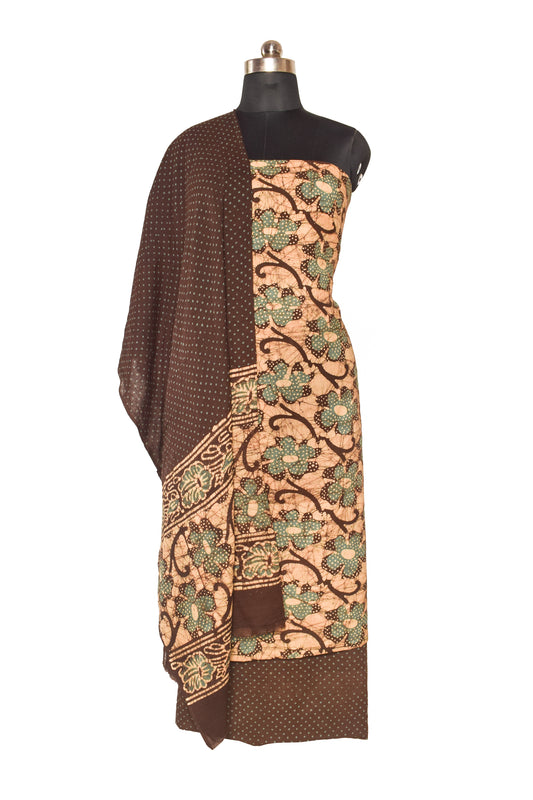 Wax Batik Cotton Full Printed Hand Block Print Dress Material  with 44 Inch wide Dupatta  - 2.5 Mt Top  -  SKU: RA12801N