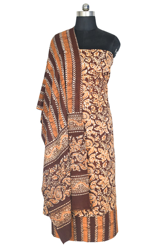 Wax Batik Cotton Three Colour Full Printed Hand Block Print Dress Material with 44 Inch wide Dupatta - 2.5 Mt Top    -  SKU : RA0540AF