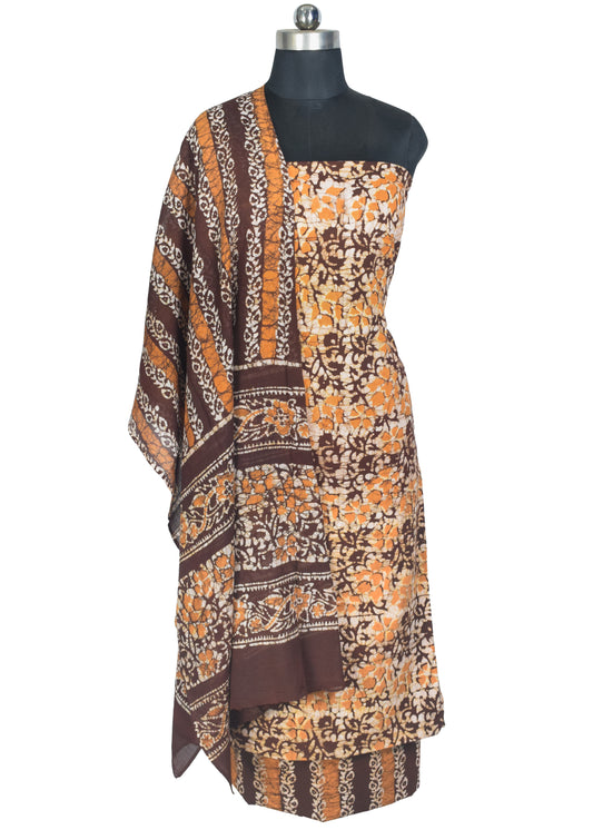 Wax Batik Cotton Three Colour Full Printed Hand Block Print Dress Material with 44 Inch wide Dupatta - 2.5 Mt Top    -  SKU : RA0540AQ