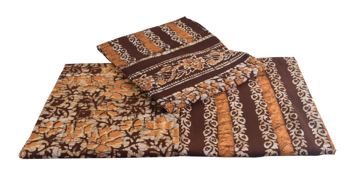 Wax Batik Cotton Three Colour Full Printed Hand Block Print Dress Material with 44 Inch wide Dupatta - 2.5 Mt Top    -  SKU : RA0540AQ