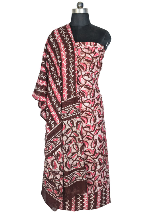 Wax Batik Cotton Three Colour Full Printed Hand Block Print Dress Material with 44 Inch wide Dupatta - 2.5 Mt Top    -  SKU : RA0540BF