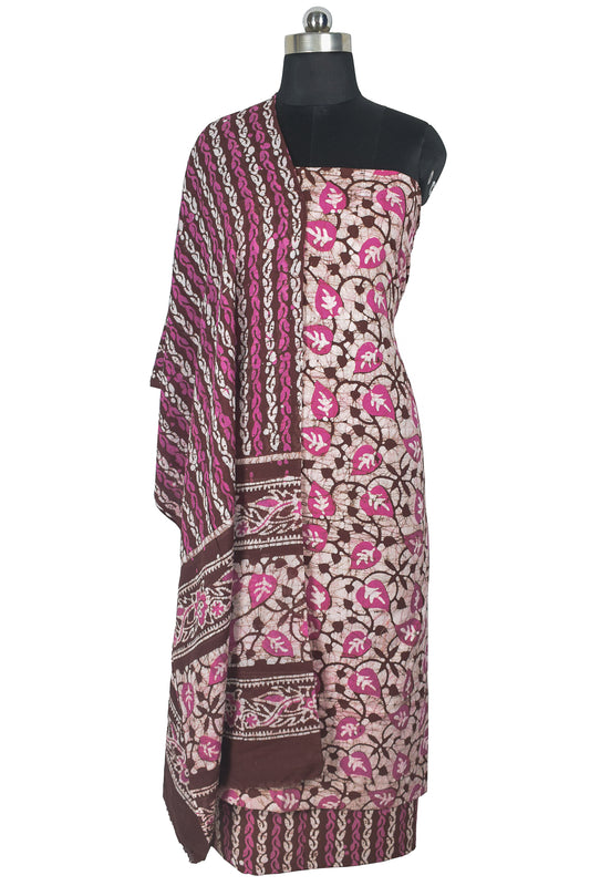 Wax Batik Cotton Three Colour Full Printed Hand Block Print Dress Material with 44 Inch wide Dupatta - 2.5 Mt Top    -  SKU : SA25601D