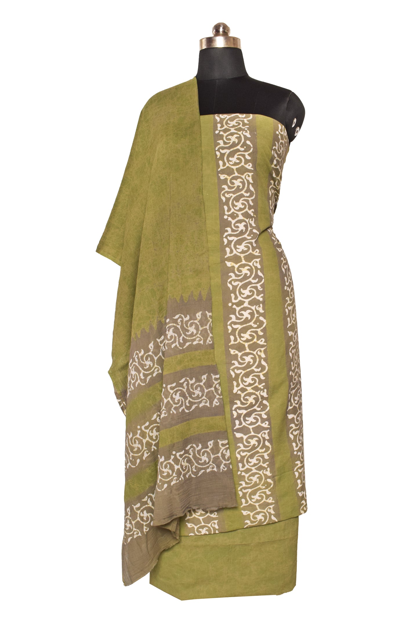 Wax Batik Cotton Full Printed Hand Block Print Dress Material  with 44 Inch wide Dupatta  - 2.5 Mt Top  -  SKU: RA12801G