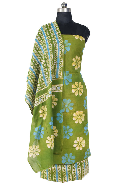 Wax Batik Cotton Three Colour Full Printed Hand Block Print Dress Material with 44 Inch wide Dupatta - 2.5 Mt Top    -  SKU : RA05401B