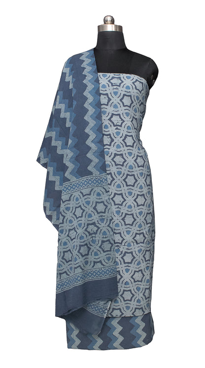 Wax Batik Cotton Three Colour Full Printed Hand Block Print Dress Material with 44 Inch wide Dupatta - 2.5 Mt Top    -  SKU : RA2160AM - Can be Deleted