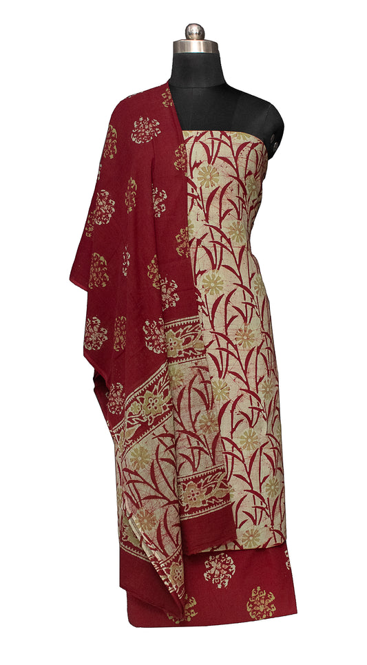 Wax Batik Cotton Three Colour Full Printed Hand Block Print Dress Material with 44 Inch wide Dupatta - 2.5 Mt Top    -  SKU : RA21601M