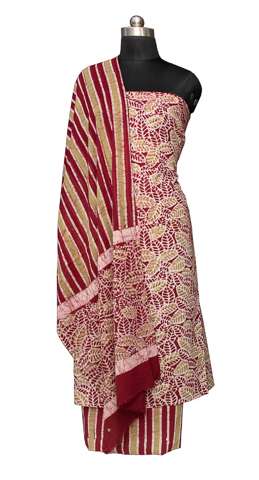 Wax Batik Cotton Three Colour Full Printed Hand Block Print Dress Material with 44 Inch wide Dupatta - 2.5 Mt Top    -  SKU : RA2160AI