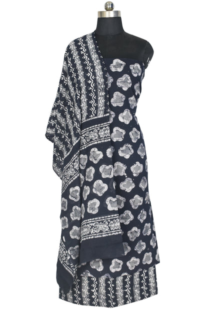 Wax Batik Cotton Three Colour Full Printed Hand Block Print Dress Material with 44 Inch wide Dupatta - 2.5 Mt Top    -  SKU : RA0540AV