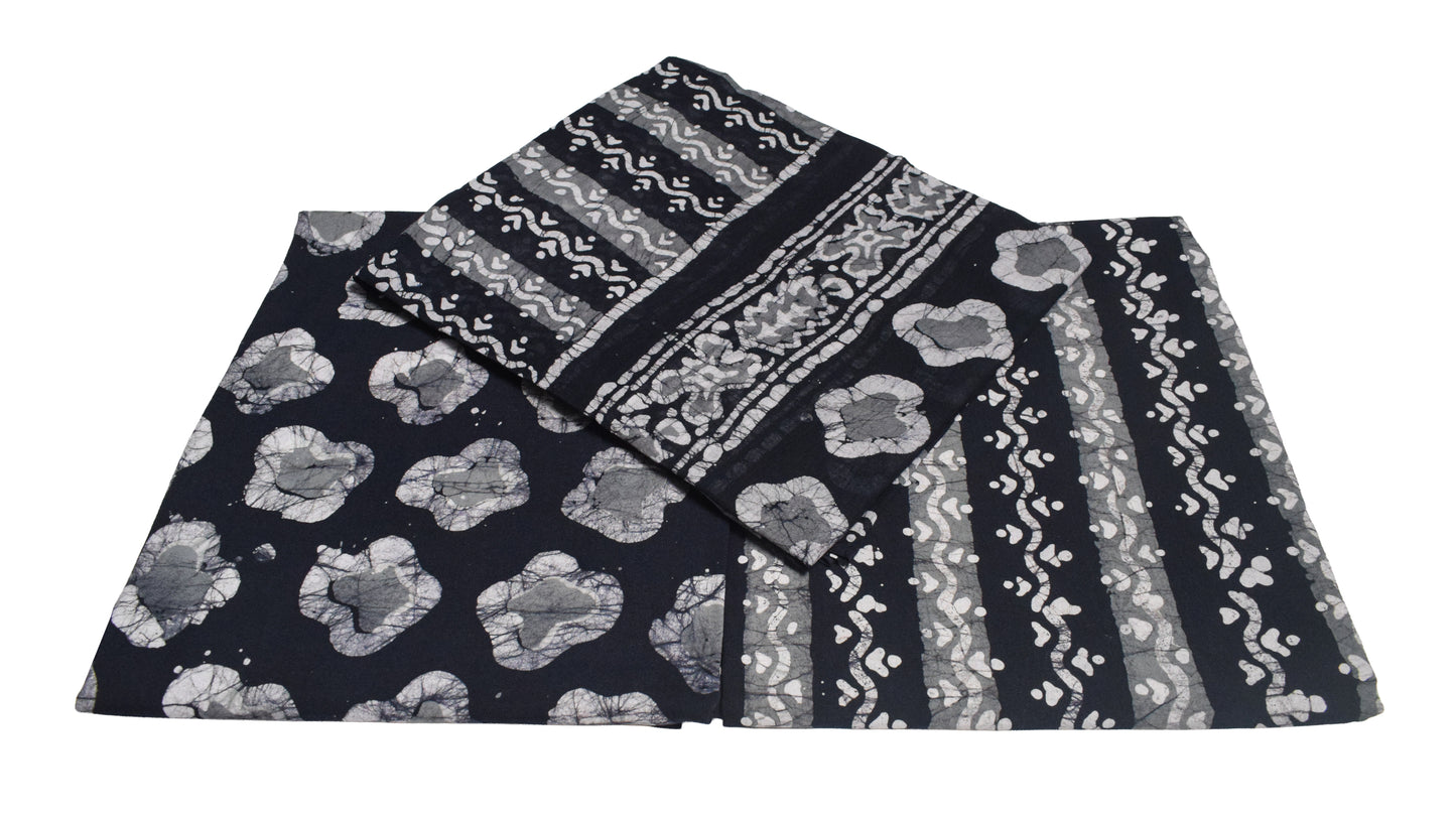 Wax Batik Cotton Three Colour Full Printed Hand Block Print Dress Material with 44 Inch wide Dupatta - 2.5 Mt Top    -  SKU : RA0540AV