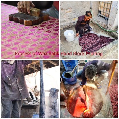 Wax Batik Cotton Three Colour Full Printed Hand Block Print Dress Material with 44 Inch wide Dupatta - 2.5 Mt Top    -  SKU : RA23B01B