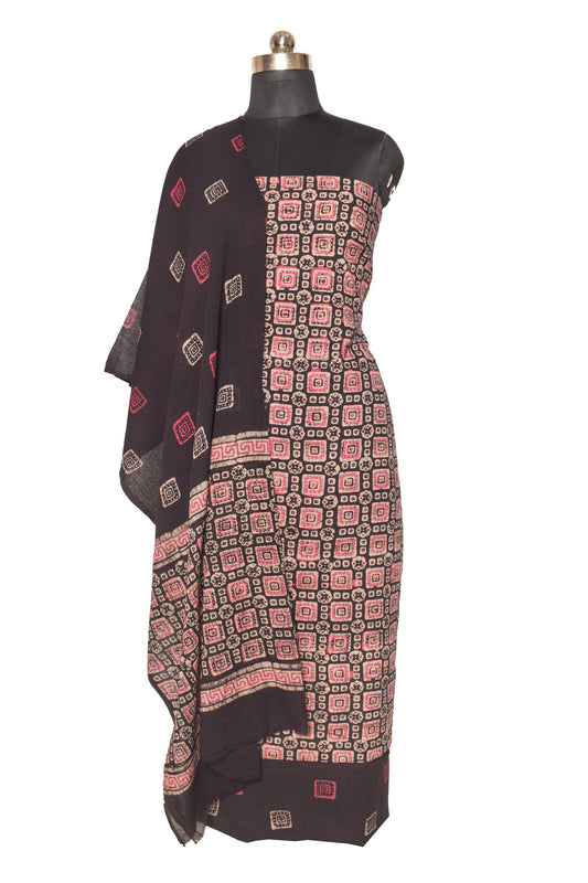 Wax Batik Cotton Full Printed Hand Block Print Dress Material  with 44 Inch wide Dupatta  - 2.5 Mt Top  -  SKU: RA12801K