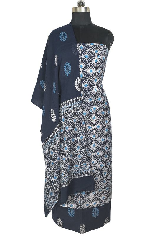 Wax Batik Cotton Three Colour Full Printed Hand Block Print Dress Material with 44 Inch wide Dupatta - 2.5 Mt Top    -  SKU : SA25601B