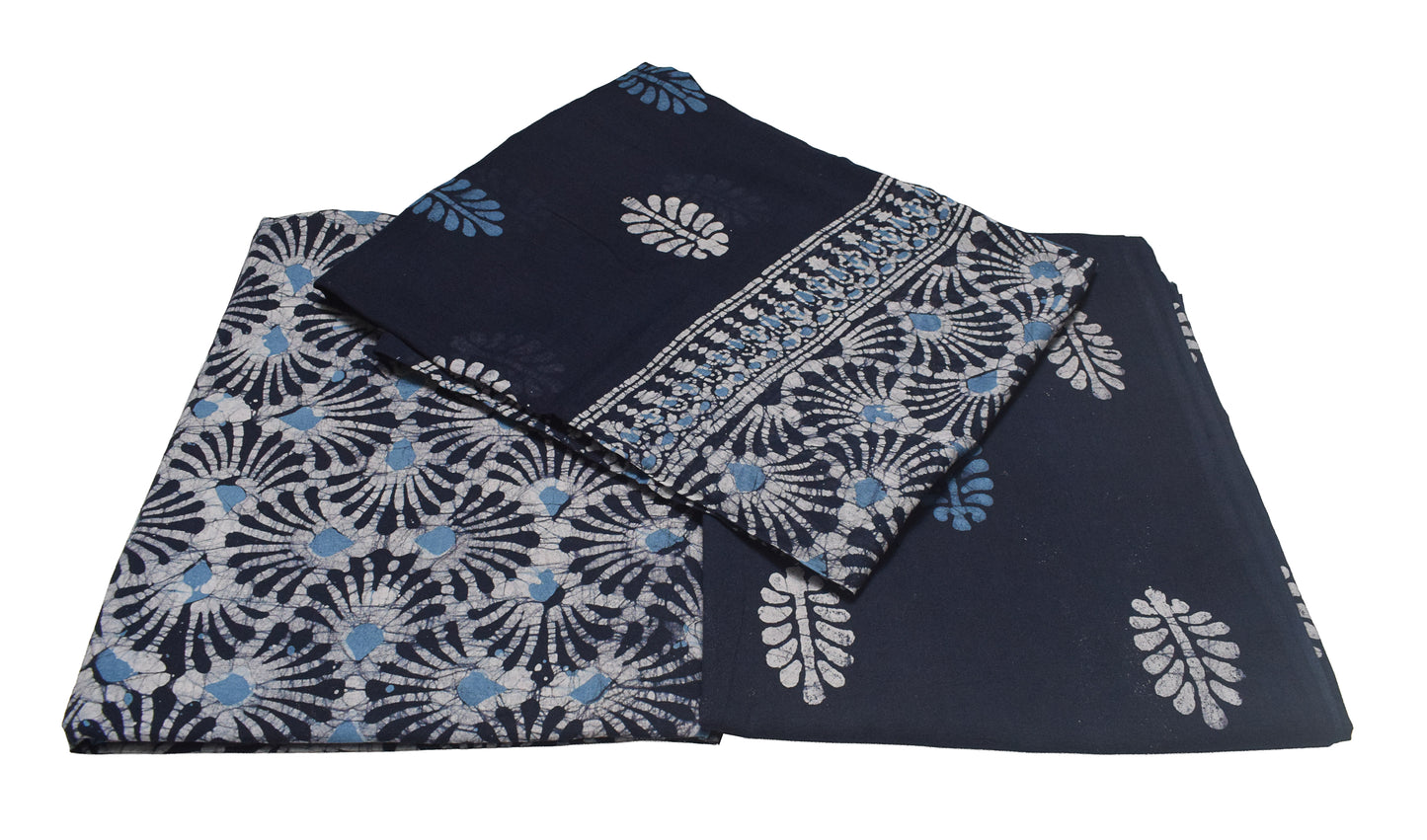 Wax Batik Cotton Three Colour Full Printed Hand Block Print Dress Material with 44 Inch wide Dupatta - 2.5 Mt Top    -  SKU : SA25601B