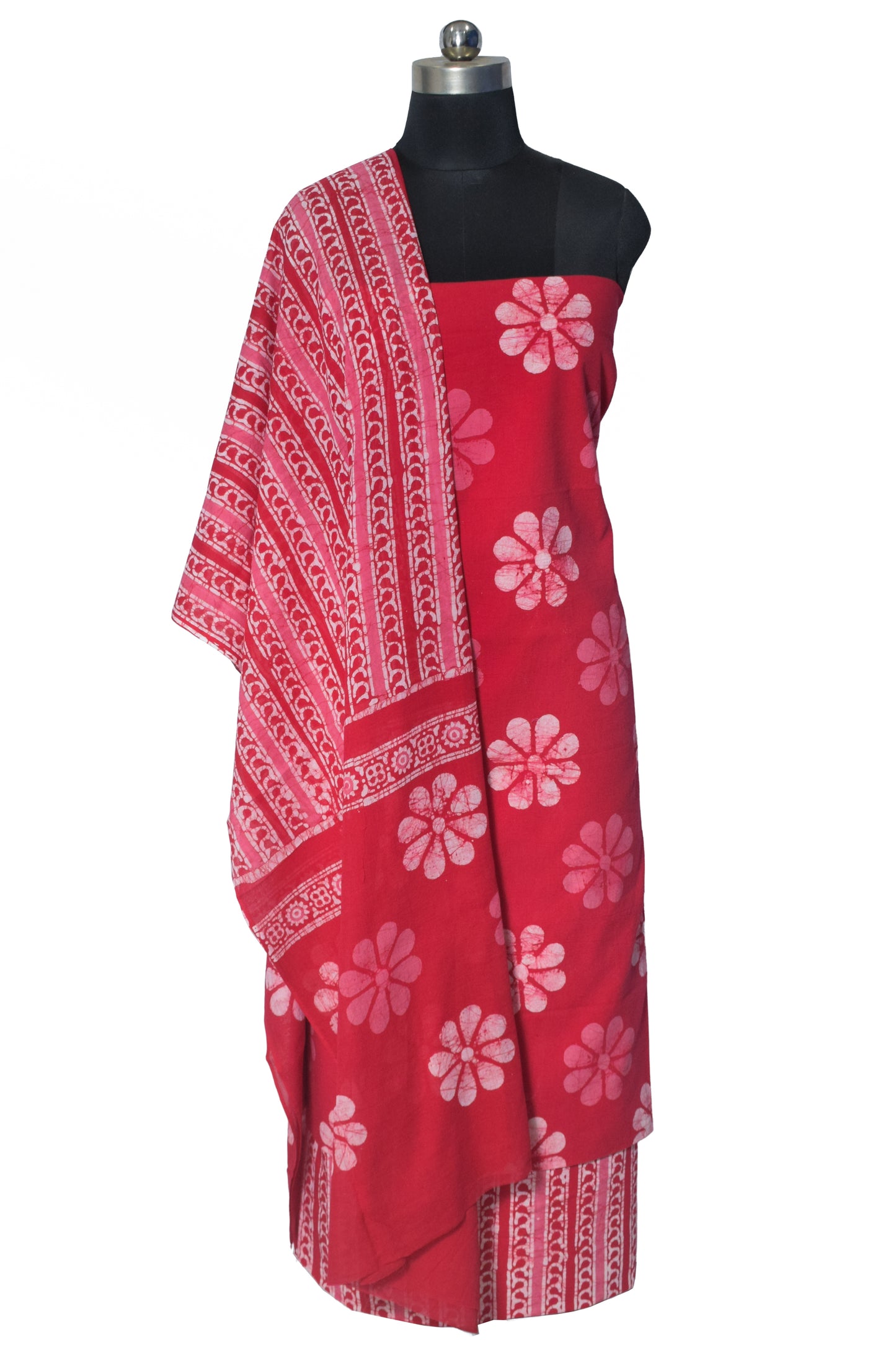 Wax Batik Cotton Three Colour Full Printed Hand Block Print Dress Material with 44 Inch wide Dupatta - 2.5 Mt Top    -  SKU : RA05401C