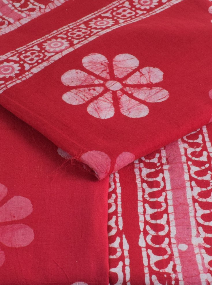 Wax Batik Cotton Three Colour Full Printed Hand Block Print Dress Material with 44 Inch wide Dupatta - 2.5 Mt Top    -  SKU : RA05401C