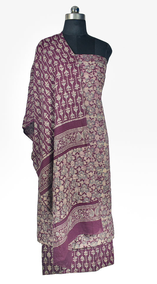 Wax Batik Cotton Three Colour Full Printed ( 3 Kam ) Hand Block Print Dress Material with 44 Inch wide Dupatta - 2.5 Mt Top   -  SKU : RA0540AN