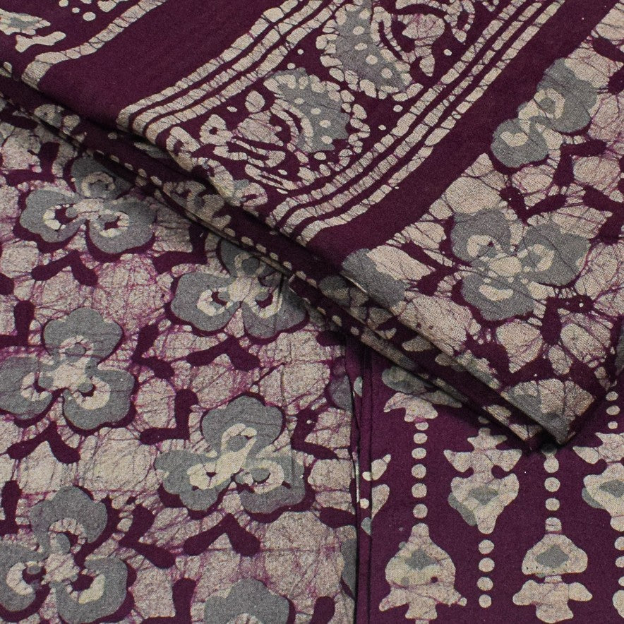 Wax Batik Cotton Three Colour Full Printed ( 3 Kam ) Hand Block Print Dress Material with 44 Inch wide Dupatta - 2.5 Mt Top   -  SKU : RA0540AN