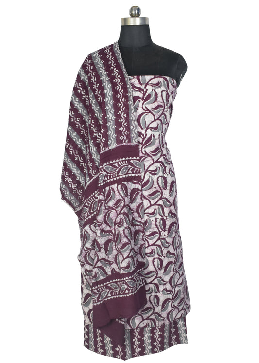 Wax Batik Cotton Three Colour Full Printed Hand Block Print Dress Material with 44 Inch wide Dupatta - 2.5 Mt Top    -  SKU : RA0540BH