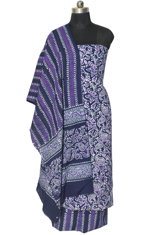 Wax Batik Cotton Three Colour Full Printed Hand Block Print Dress Material with 44 Inch wide Dupatta - 2.5 Mt Top    -  SKU : RA0540AE