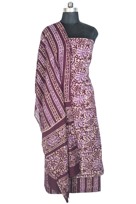 Wax Batik Cotton Three Colour Full Printed Hand Block Print Dress Material with 44 Inch wide Dupatta - 2.5 Mt Top    -  SKU : RA0540BA