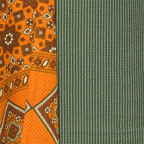 Ajrakh Cotton Natural Dye Kantha Work Bottom Screen Print Hand Printed Dress Material    -  SKU: ID24701K