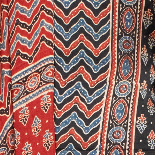 Ajrakh Modal Silk Natural Dye Hand Block Print Dress Material with Jari Border Dupatta     -  SKU : ID16401G