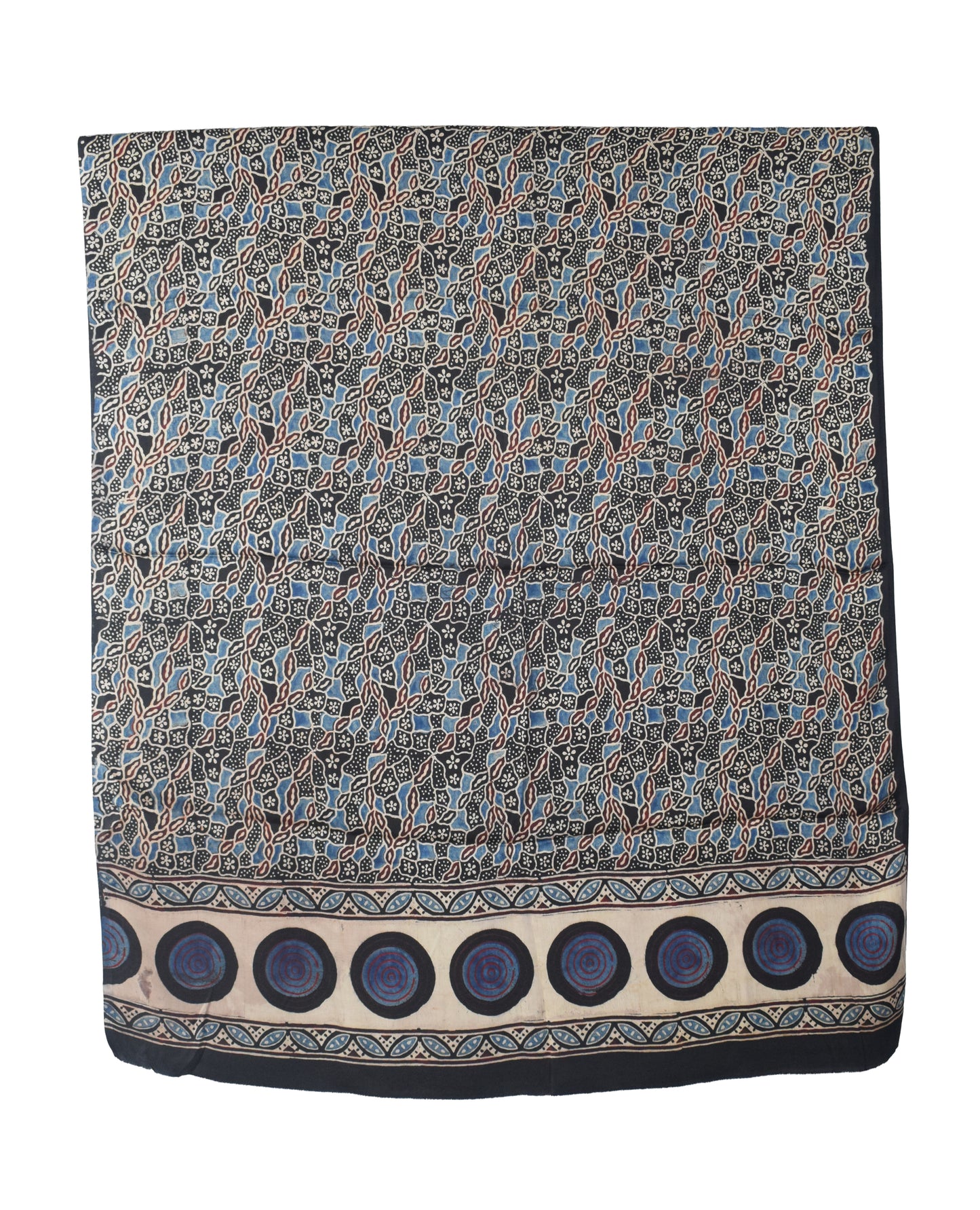 Ajrakh Modal Silk Natural Dye Hand Block Print Dress Material with Golden Border Dupatta - with Tassels - 2.5 Mt Top   -  SKU : AI02501T