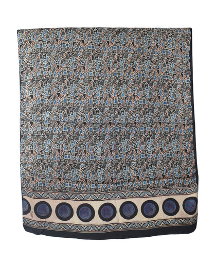 Ajrakh Modal Silk Natural Dye Hand Block Print Dress Material with Golden Border Dupatta - with Tassels - 2.5 Mt Top   -  SKU : AI02501T