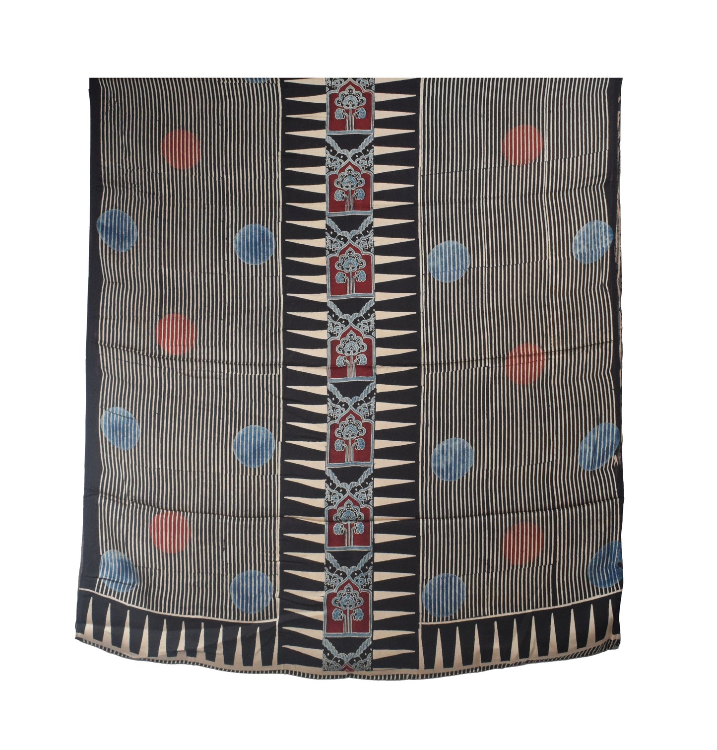 Ajrakh Modal Silk Natural Dye Hand Block Print Dress Material with Golden Border Dupatta - with Tassels - 2.5 Mt Top    -  SKU : AI27A03A