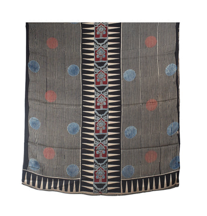 Ajrakh Modal Silk Natural Dye Hand Block Print Dress Material with Golden Border Dupatta - with Tassels - 2.5 Mt Top    -  SKU : AI27A03A