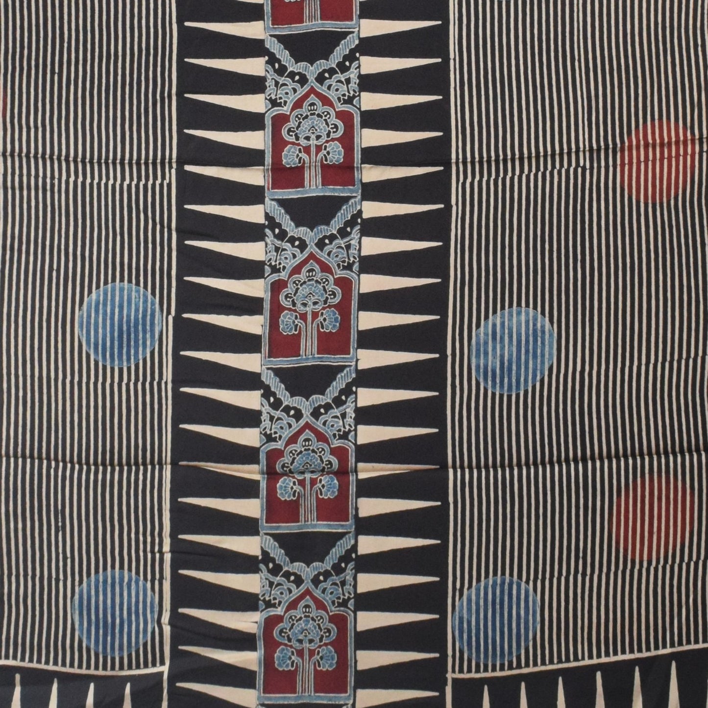 Ajrakh Modal Silk Natural Dye Hand Block Print Dress Material with Golden Border Dupatta - with Tassels - 2.5 Mt Top    -  SKU : AI27A03A